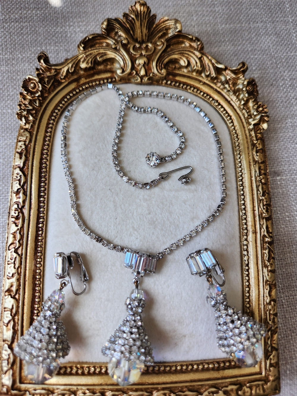 Artisan Vintage Silver Crystal Tassel Necklace with Drop Earrings